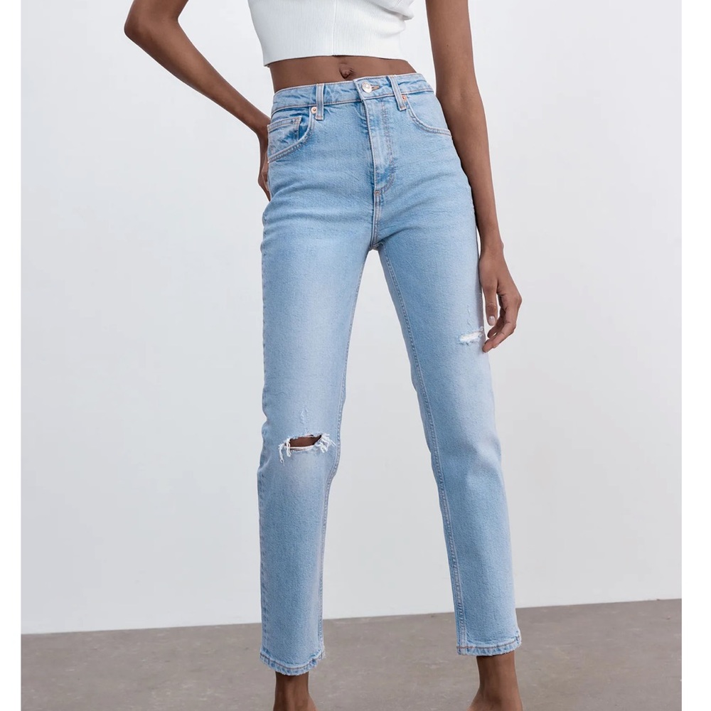 NWOT ZARA SLIM FIT HI-RISE RIPPED JEANS SZ 4 (27)